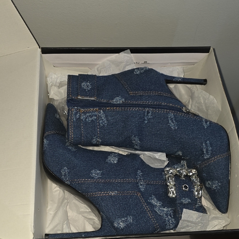 Nine West Distressed Denim Ankle Booties